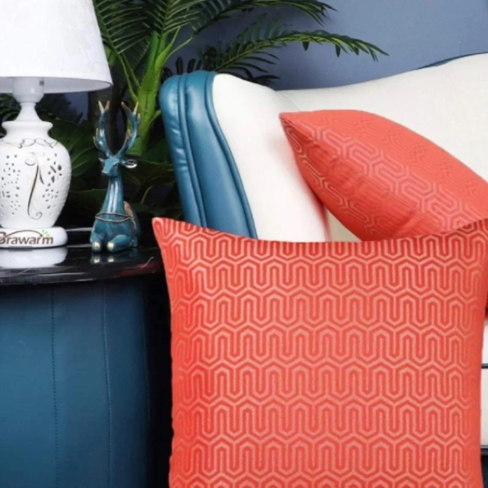 🎉HP | Luxury Home | Coral & Gold Geometric Design Jaquard Throw Pillow Covers
